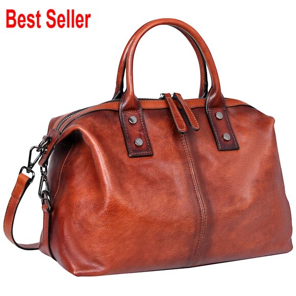 Genuine Leather Satchel Tote Bag with Adjustable Shoulder Strap